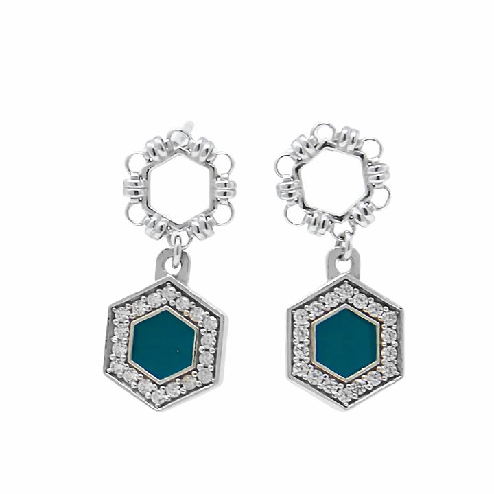 Deco Statement Earrings in Silver With Green & Pavé