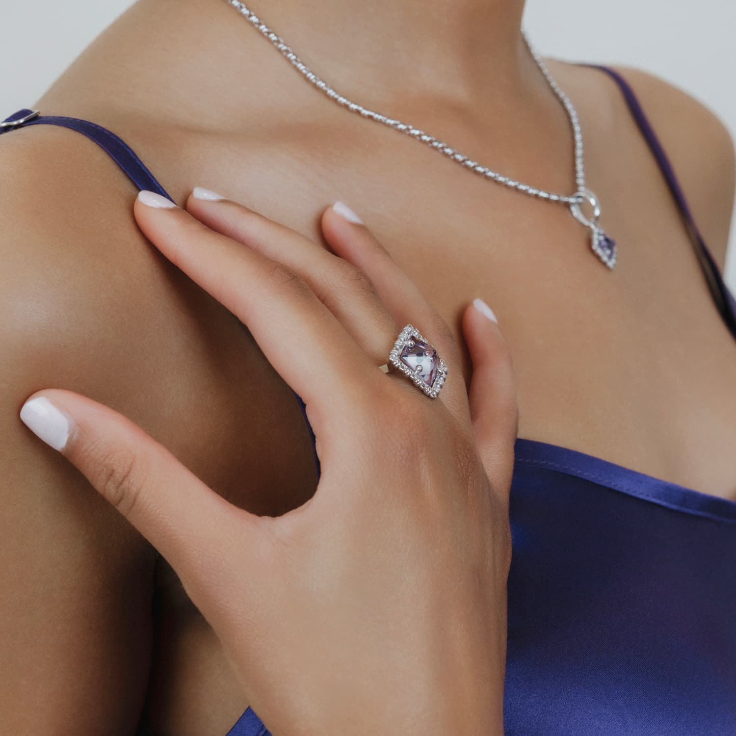 Quadra Ring in Silver with Amethyst