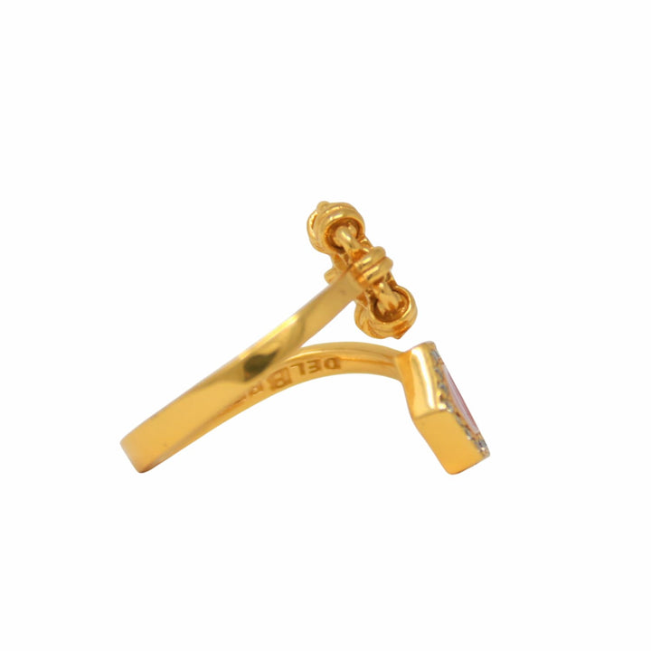 Deco Statement Ring in Gold With Red & Pavé
