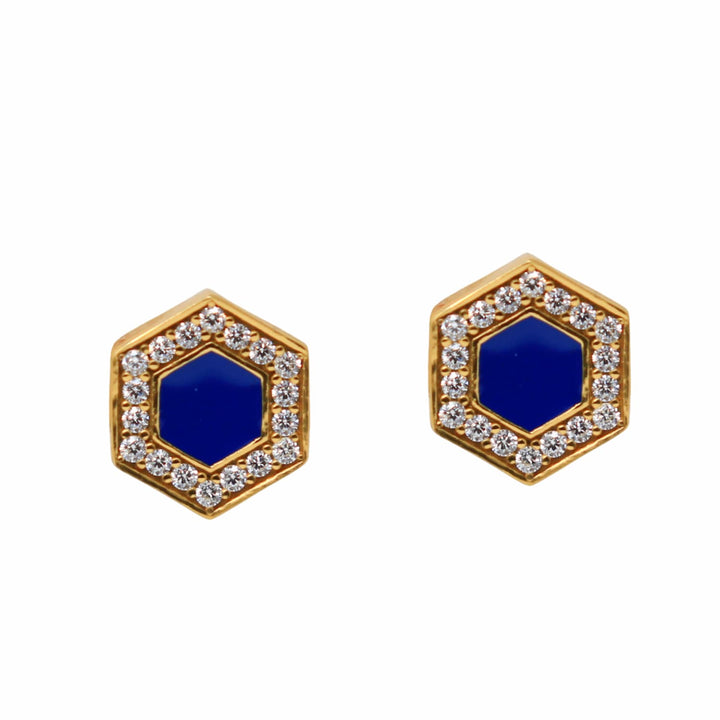 Deco Stud Earrings in Gold With Blue & Pavé