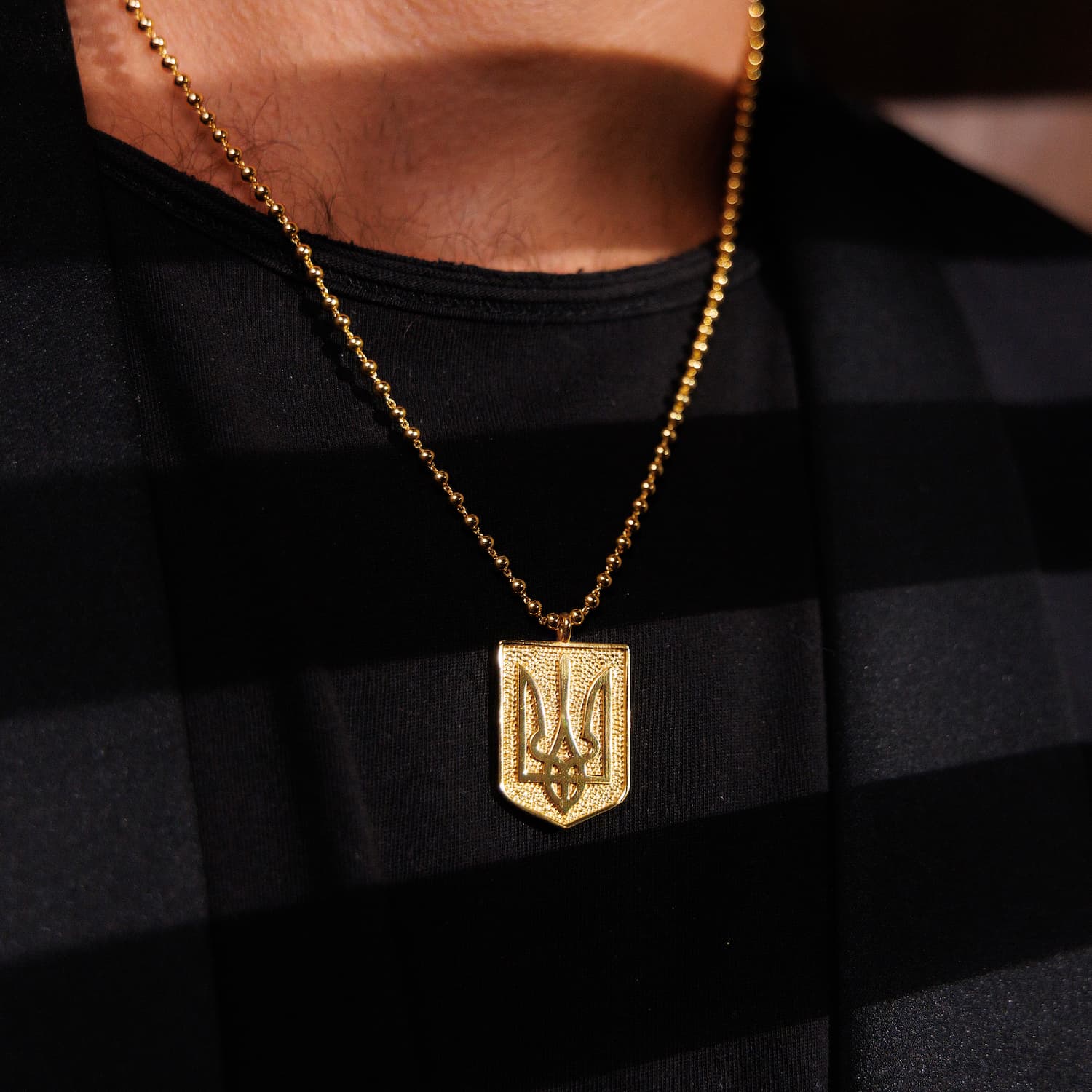 Trident Shield Necklace in Gold