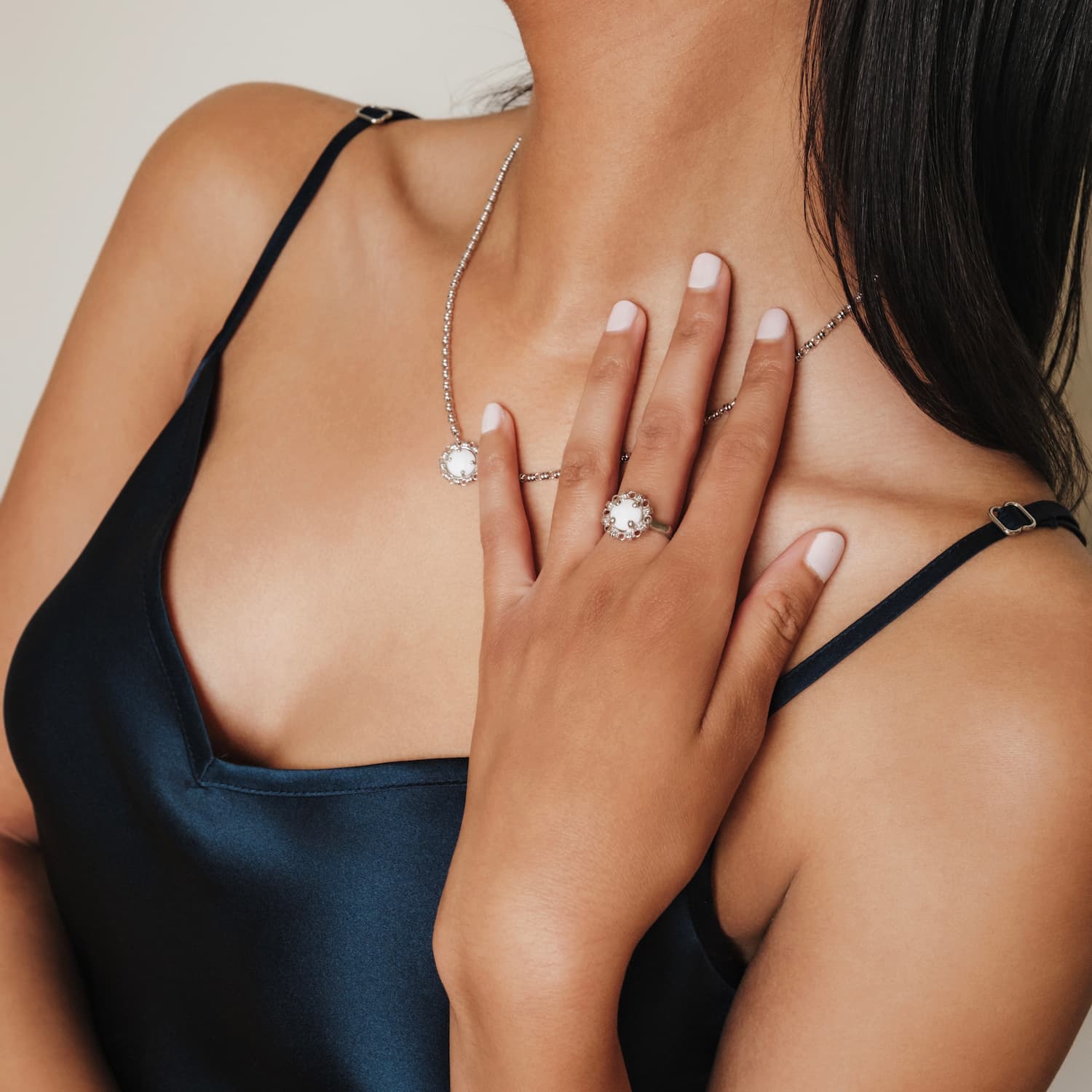 Gemma Ring in Silver with White Agate