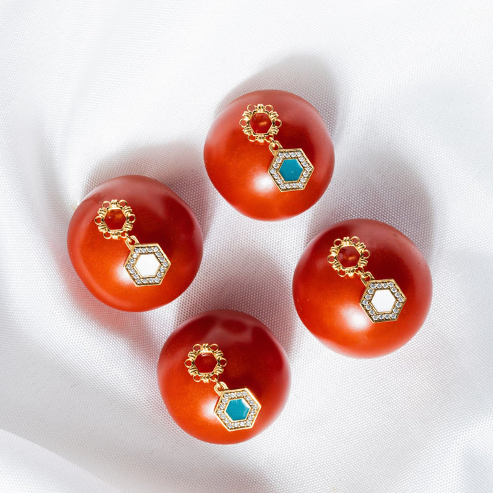 Deco Statement Earrings in Gold With Green & Pavé