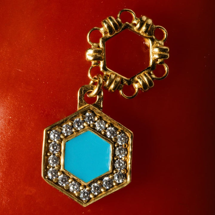 Deco Statement Earrings in Gold With Turquoise & Pavé