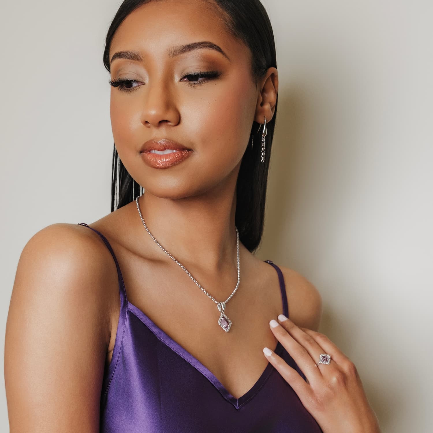 Quadra Pendant in Silver with Amethyst