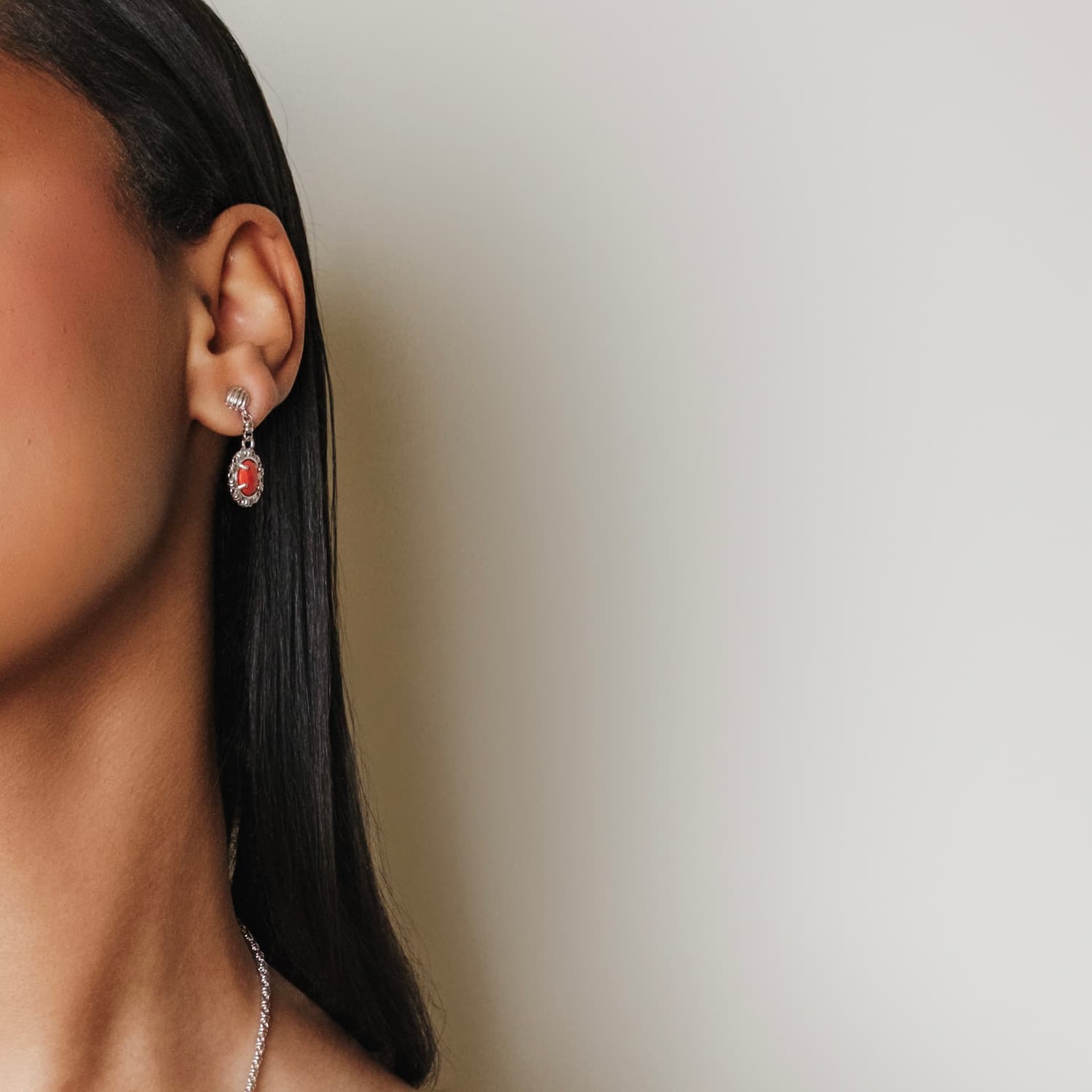 Gemma Earrings in Silver with Coral