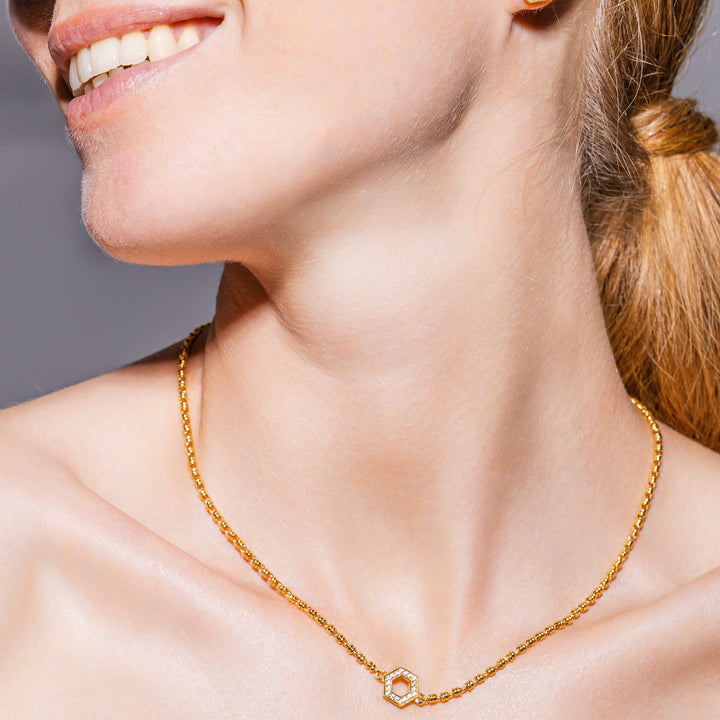 Deco Necklace in Gold With Pavé