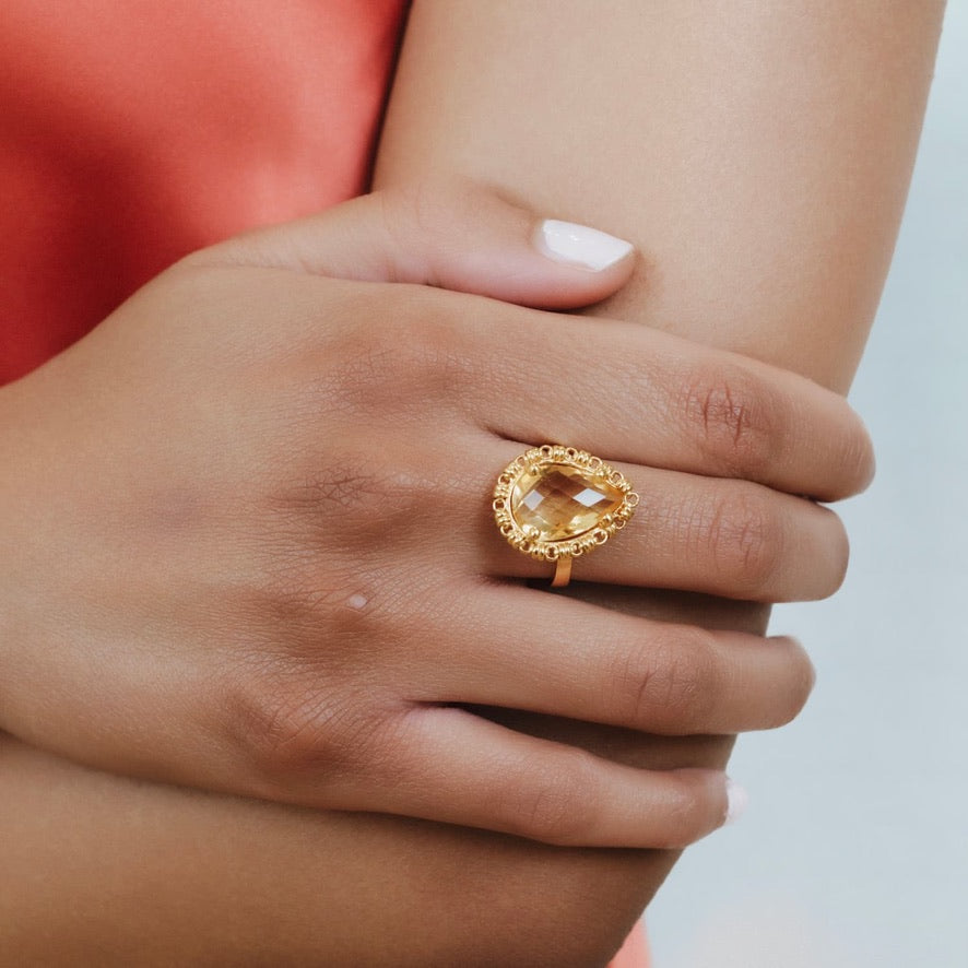 Drop Ring in Gold with Citrine, Large