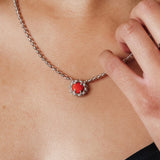 Gemma Necklace in Silver with Coral
