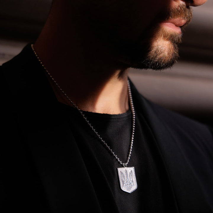 Trident Shield Necklace in Silver