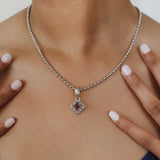 Quadra Pendant in Silver with Amethyst, Small