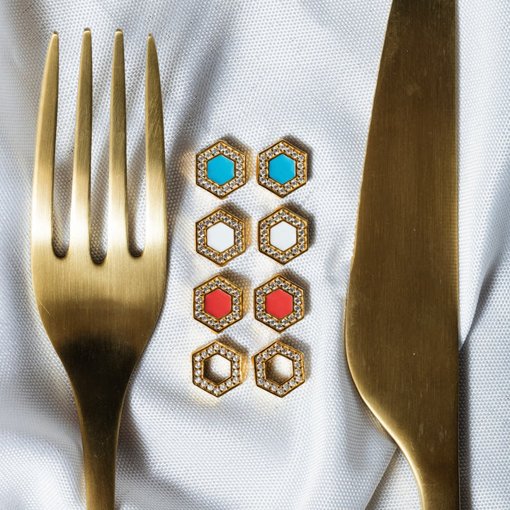 Deco Stud Earrings in Gold With Turquoise & Pavé