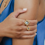 Quadra Ring in Gold with Blue Topaz