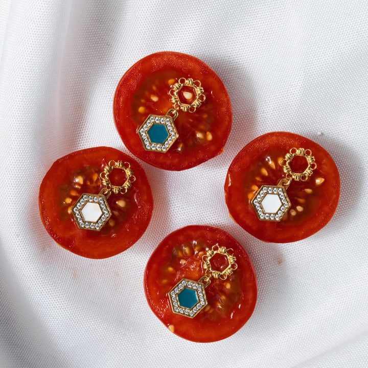 Deco Statement Earrings in Gold With Green & Pavé