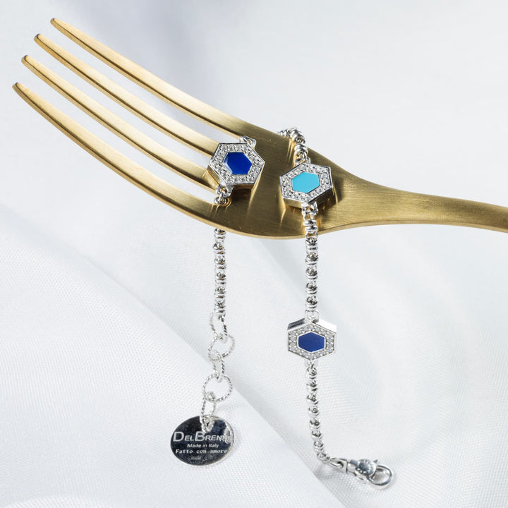 Deco Statement Bracelet in Silver with Blue, Turquoise & Pavé