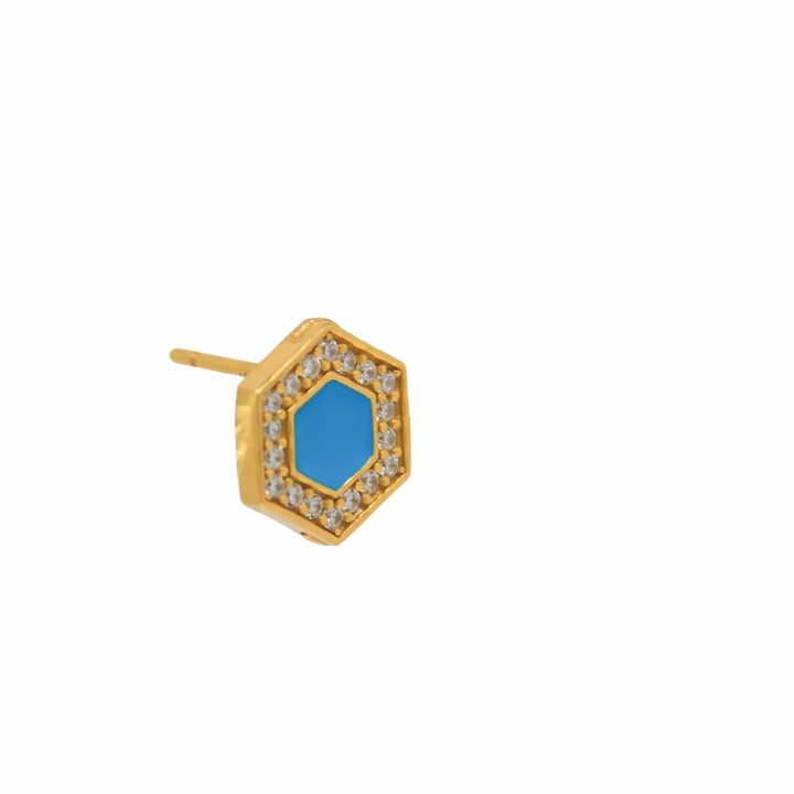 Deco Stud Earrings in Gold With Turquoise & Pavé