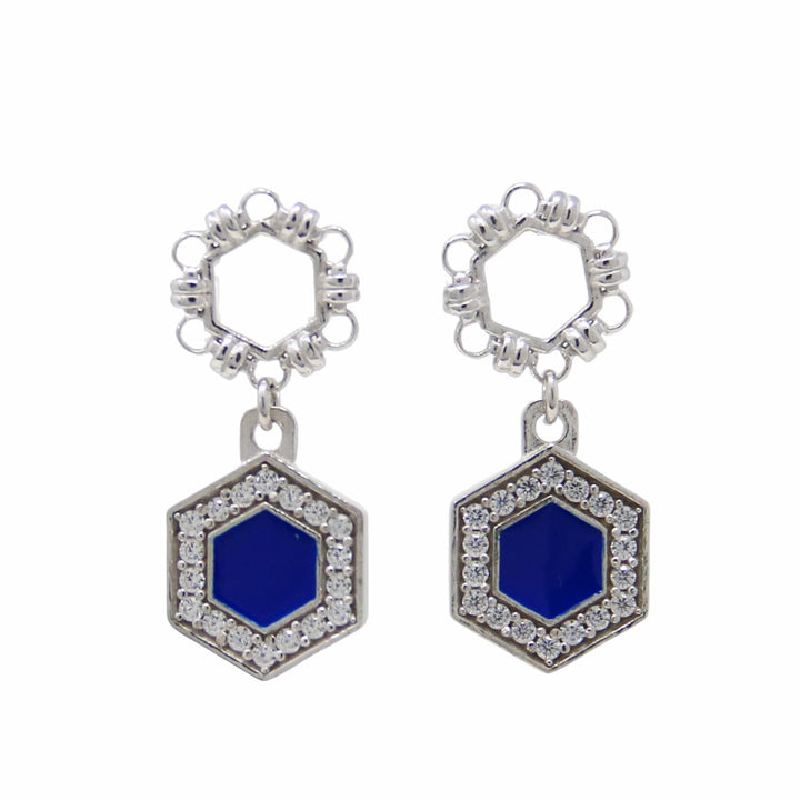 Deco Statement Earrings in Silver With Blue & Pavé