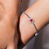 Deco Statement Bracelet in Silver With Red, Coral & Pavé
