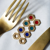 Deco Stud Earrings in Gold With Red & Pavé