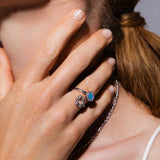 Deco Statement Ring in Silver With Turquoise & Pavé