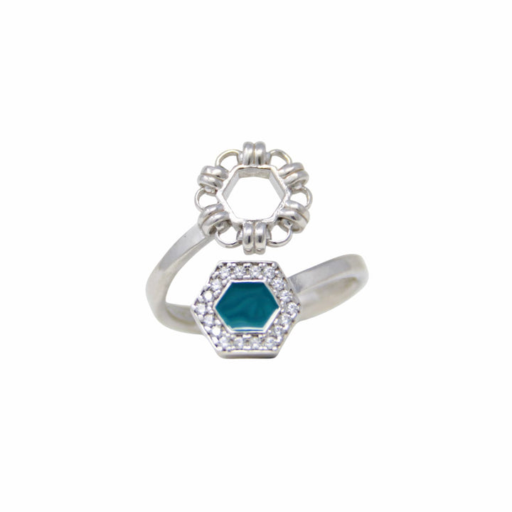 Deco Statement Ring in Silver With Green & Pavé
