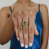 Quadra Ring in Gold with Blue Topaz
