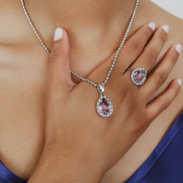 Drop Pendant in Silver with Amethyst, Large