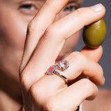 Deco Statement Ring in Silver With Coral & Pavé