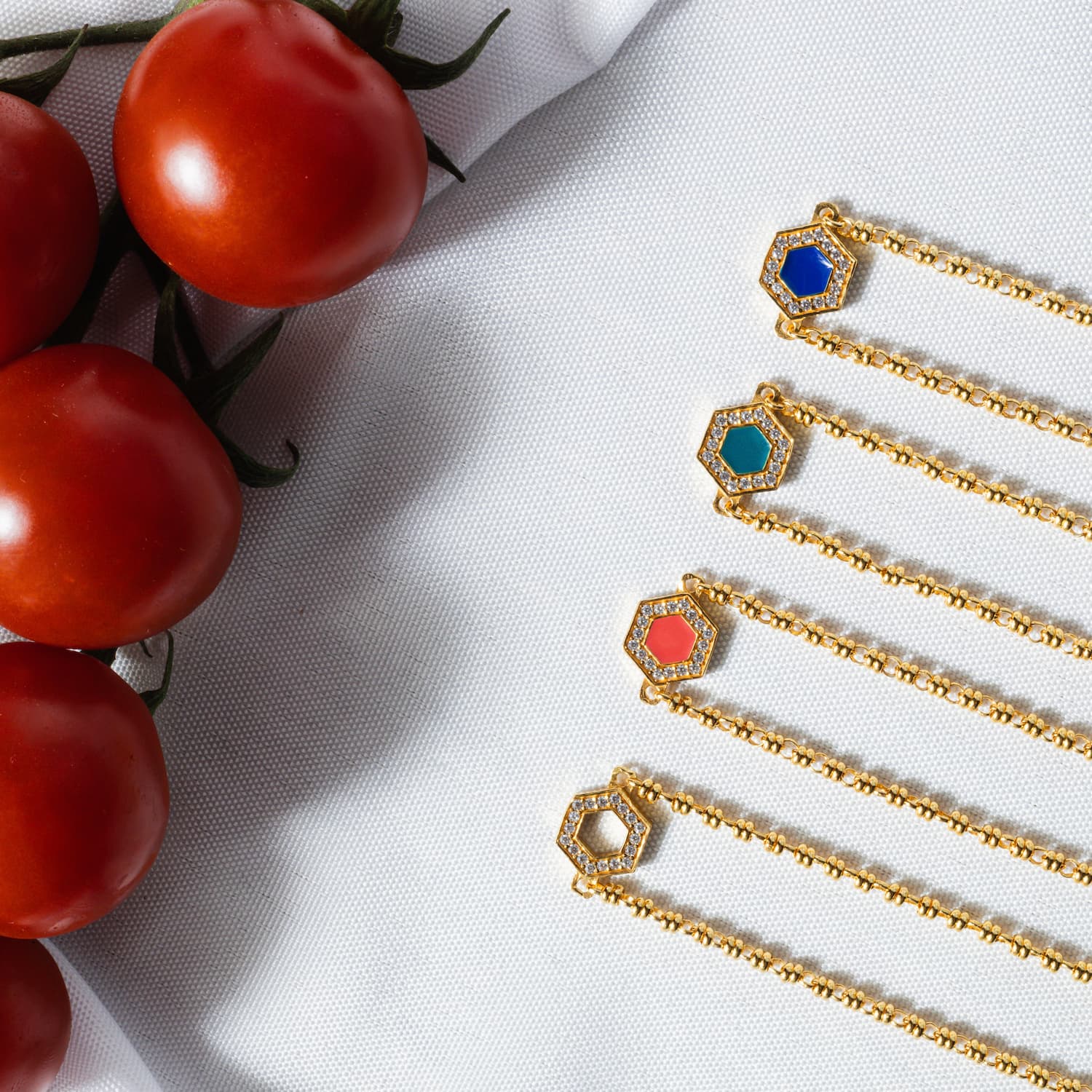 Deco Necklace in Gold With Red, Coral & Pavé