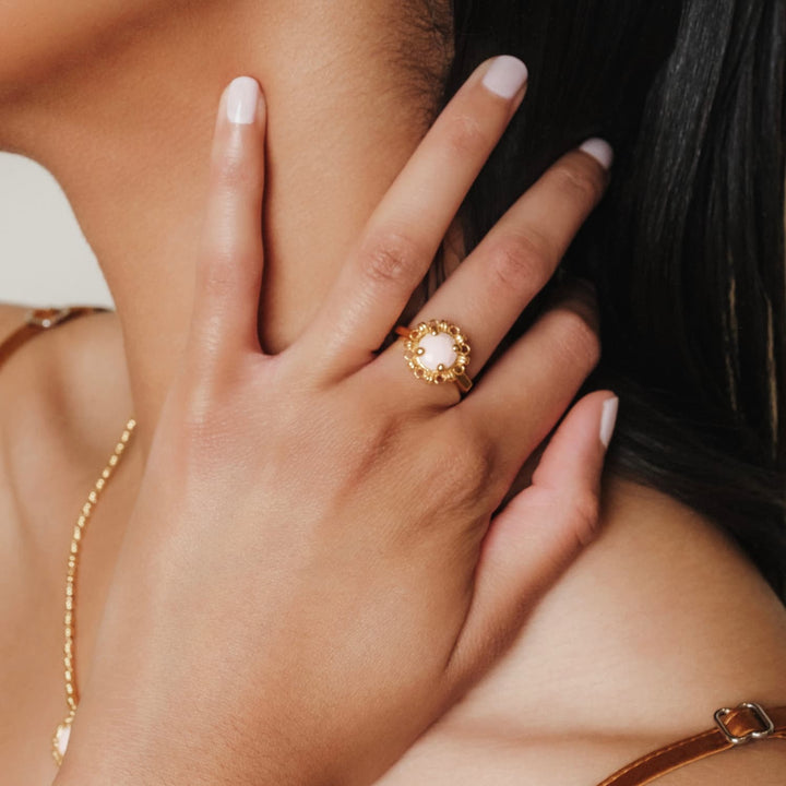 Gemma Ring in Gold with Pink Coral