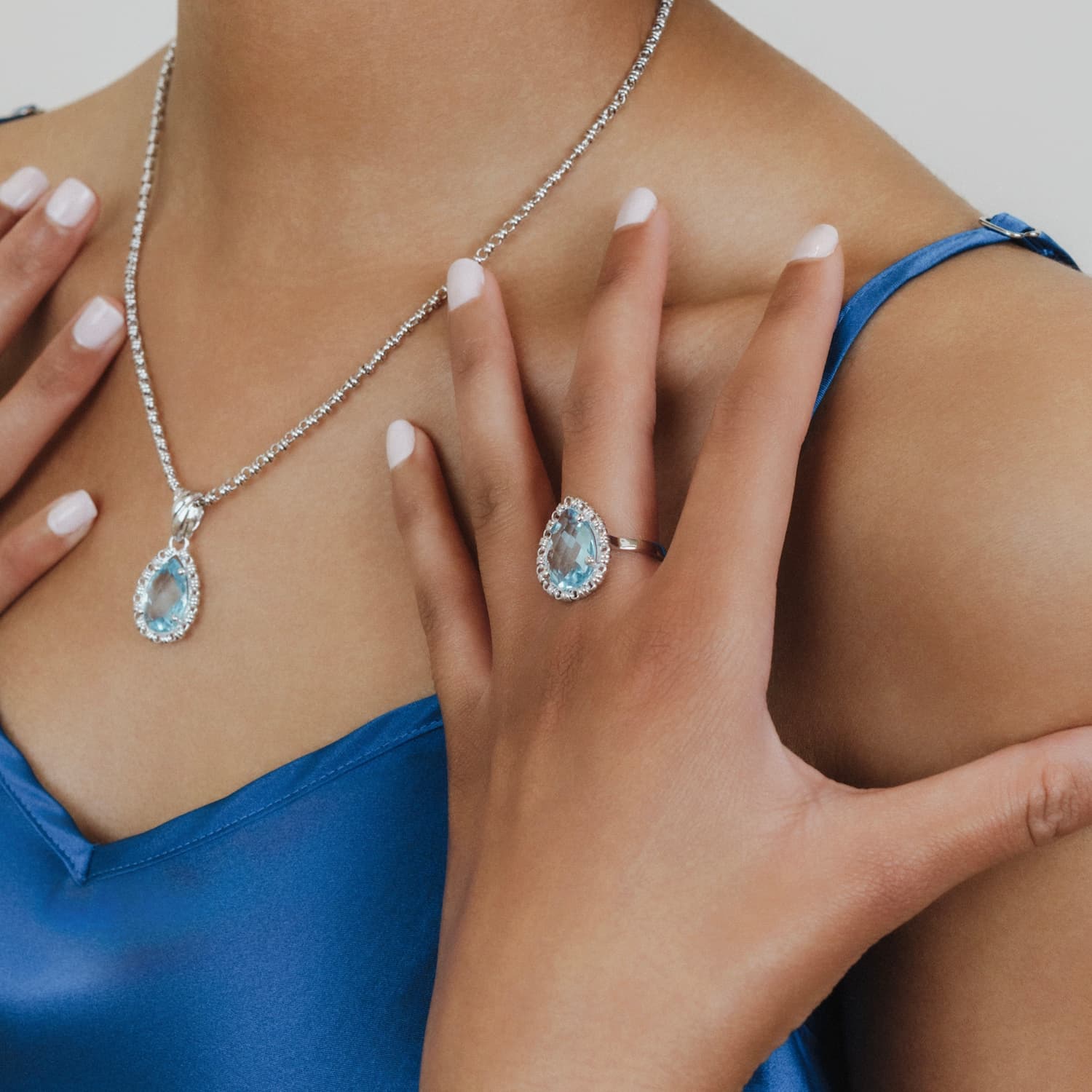 Drop Ring in Silver with Blue Topaz, Small