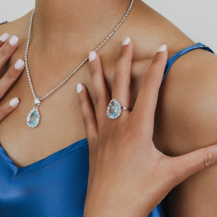 Drop Ring in Silver with Blue Topaz, Small
