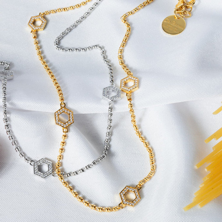 Deco Statement Necklace in Gold With Pavé