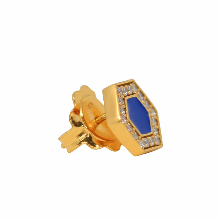 Deco Stud Earrings in Gold With Blue & Pavé