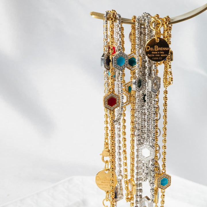 Deco Necklace in Gold With Green, White & Pavé