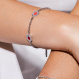 Deco Statement Bracelet in Silver With Red, Coral & Pavé