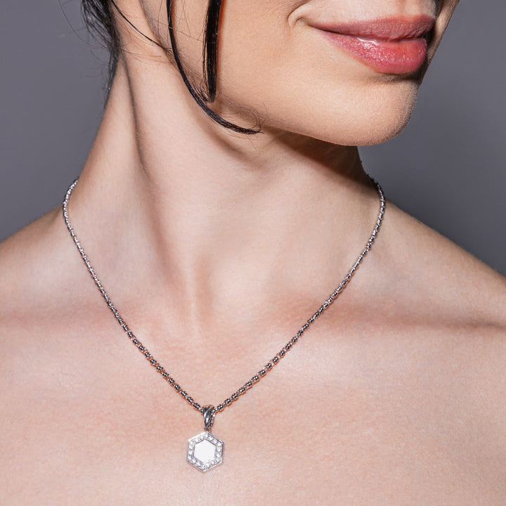 Deco Pendant in Silver With Green, White & Pavé