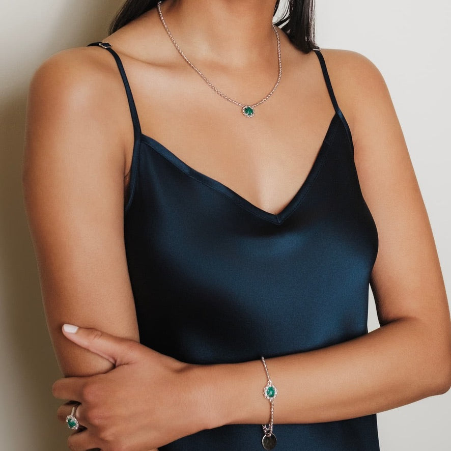 Gemma Bracelet in Silver with Malachite