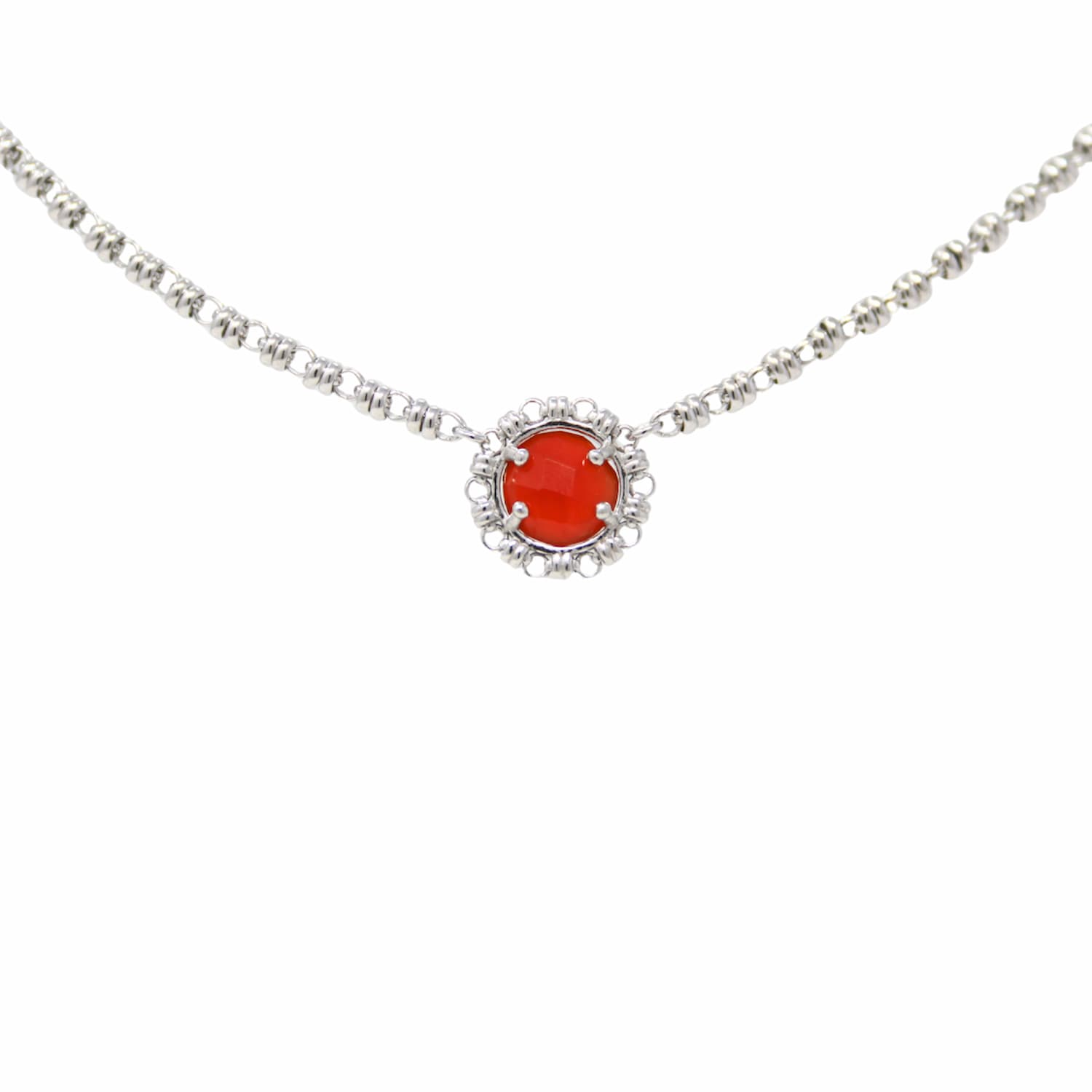 Gemma Necklace in Silver with Coral