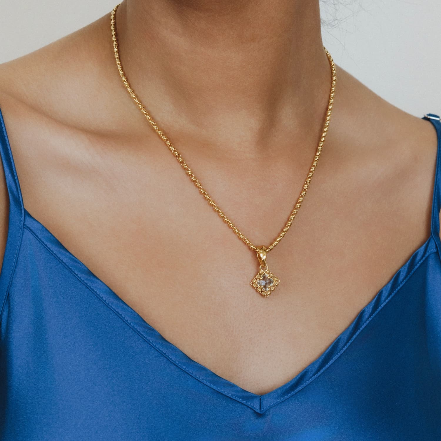 Quadra Pendant in Gold with Blue Topaz, Small