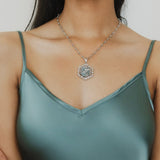 Hexagon Filary Pendant in Silver with Antique Silver Owl Tile