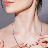 Deco Statement Necklace in Silver With Red, Coral & Pavé