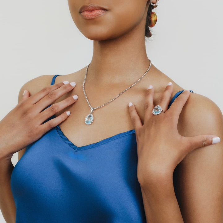 Drop Pendant in Silver with Blue Topaz, Small