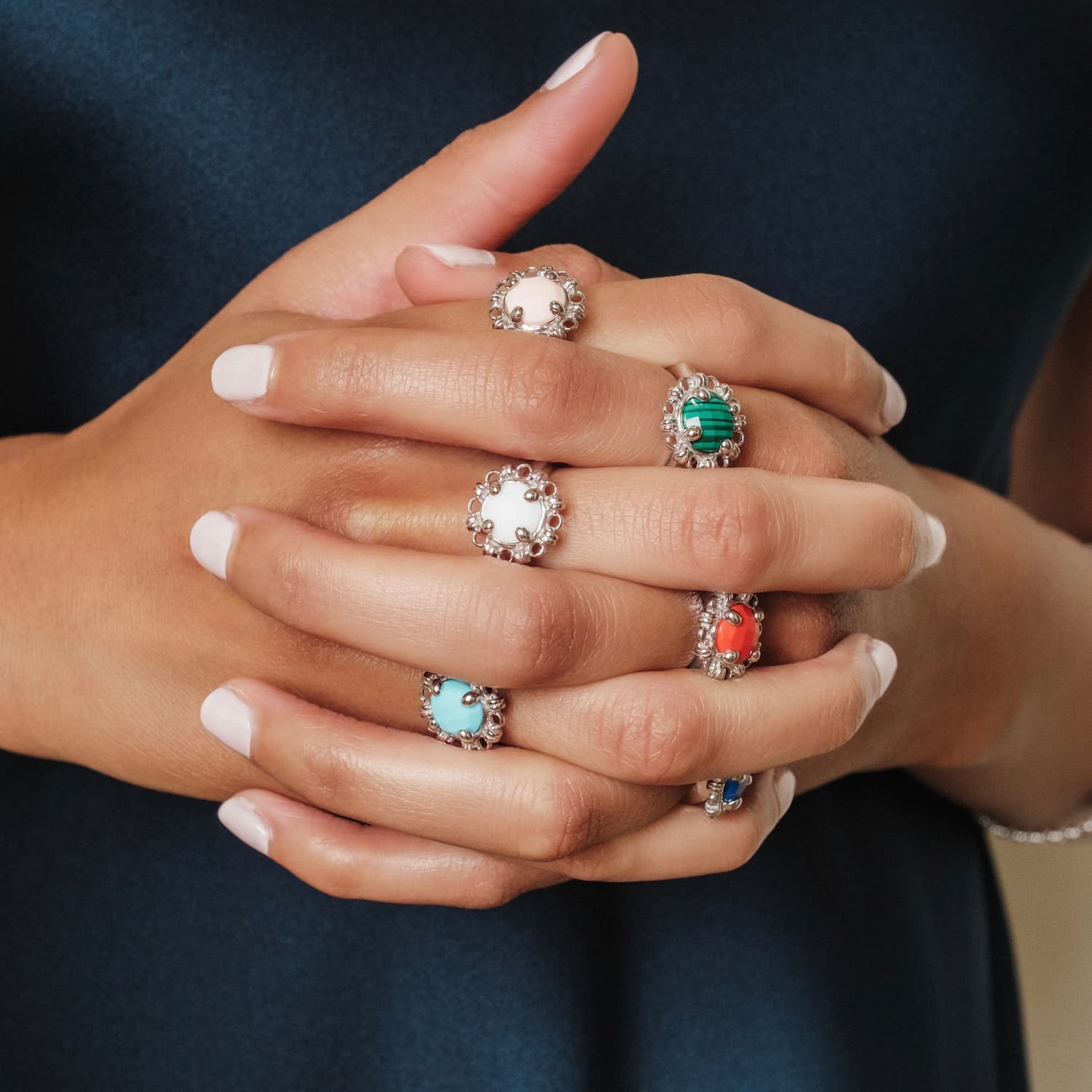 Gemma Ring in Silver with Malachite