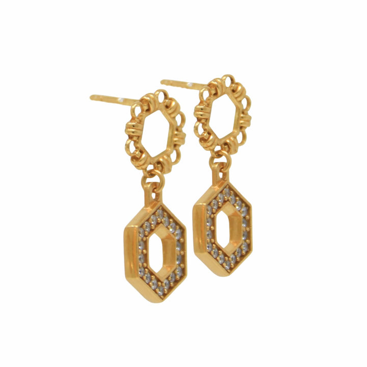 Deco Statement Earrings in Gold With Pavé