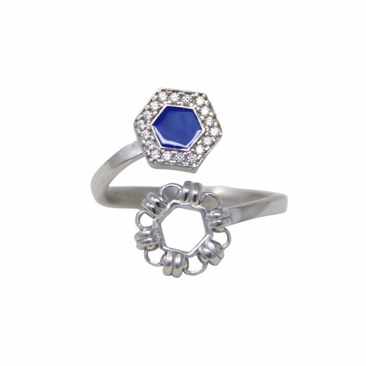 Deco Statement Ring in Silver With Blue & Pavé