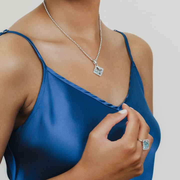 Quadra Pendant in Silver with Blue Topaz
