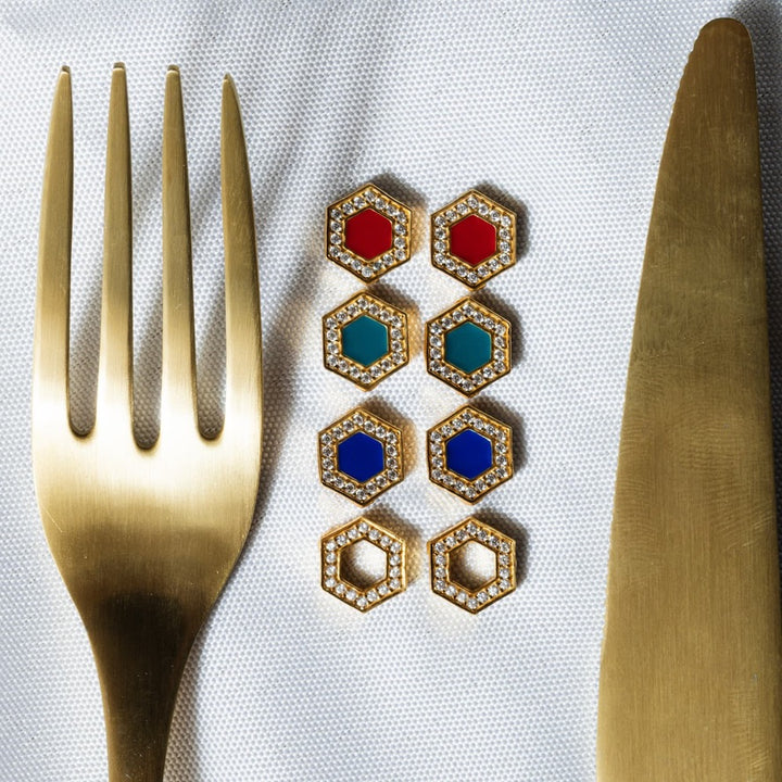 Deco Stud Earrings in Gold With Blue & Pavé