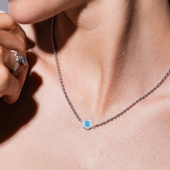 Deco Necklace in Silver With Blue, Turquoise & Pavé