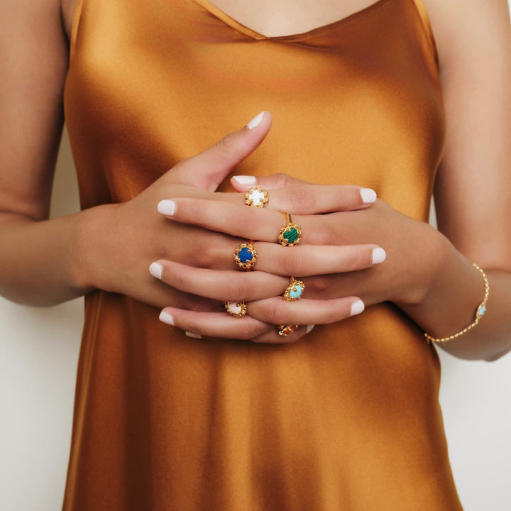 Gemma Ring in Gold with Pink Coral